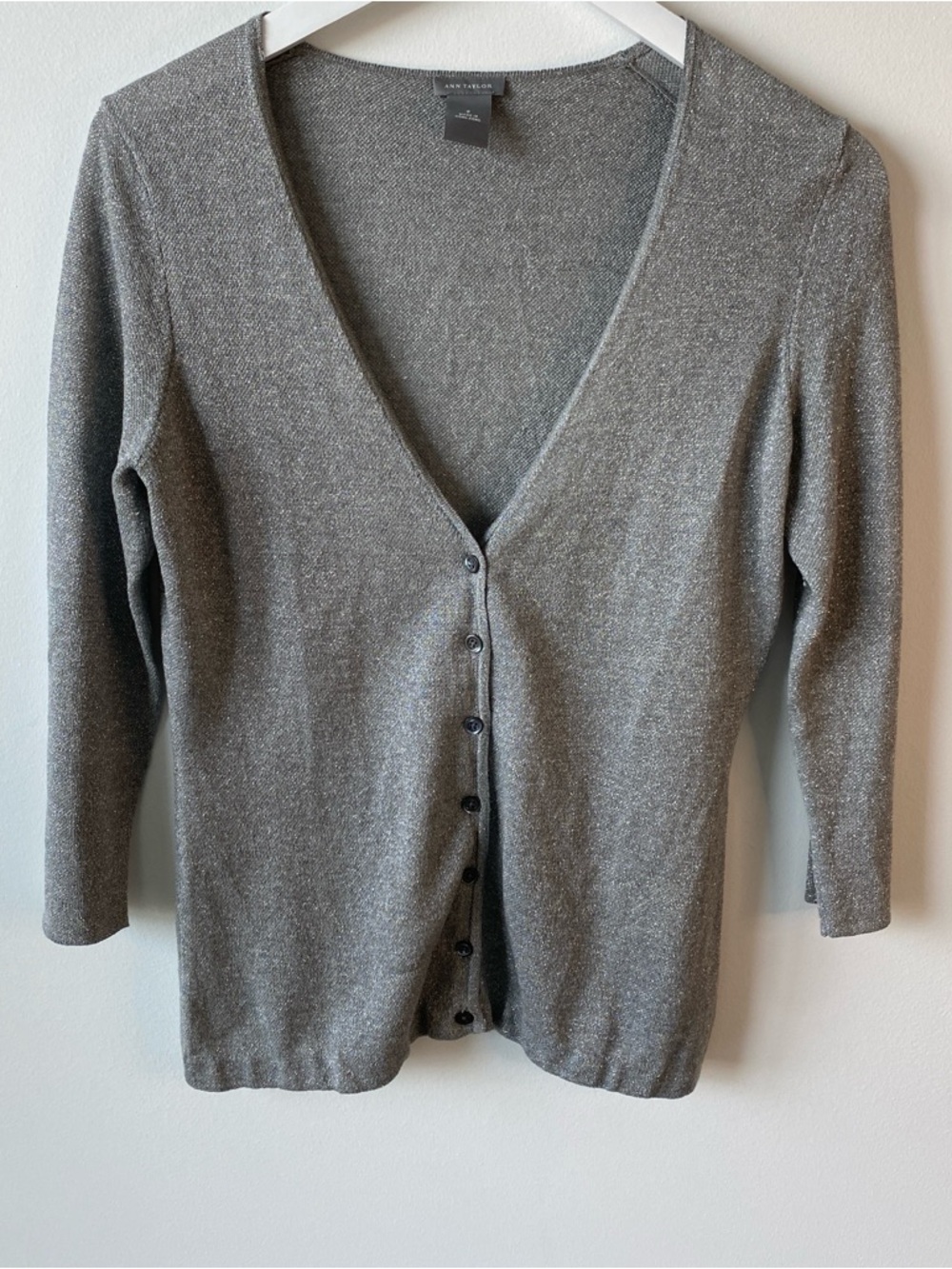 Ann Taylor Heather Gray V-Neck Button Front Cardigan